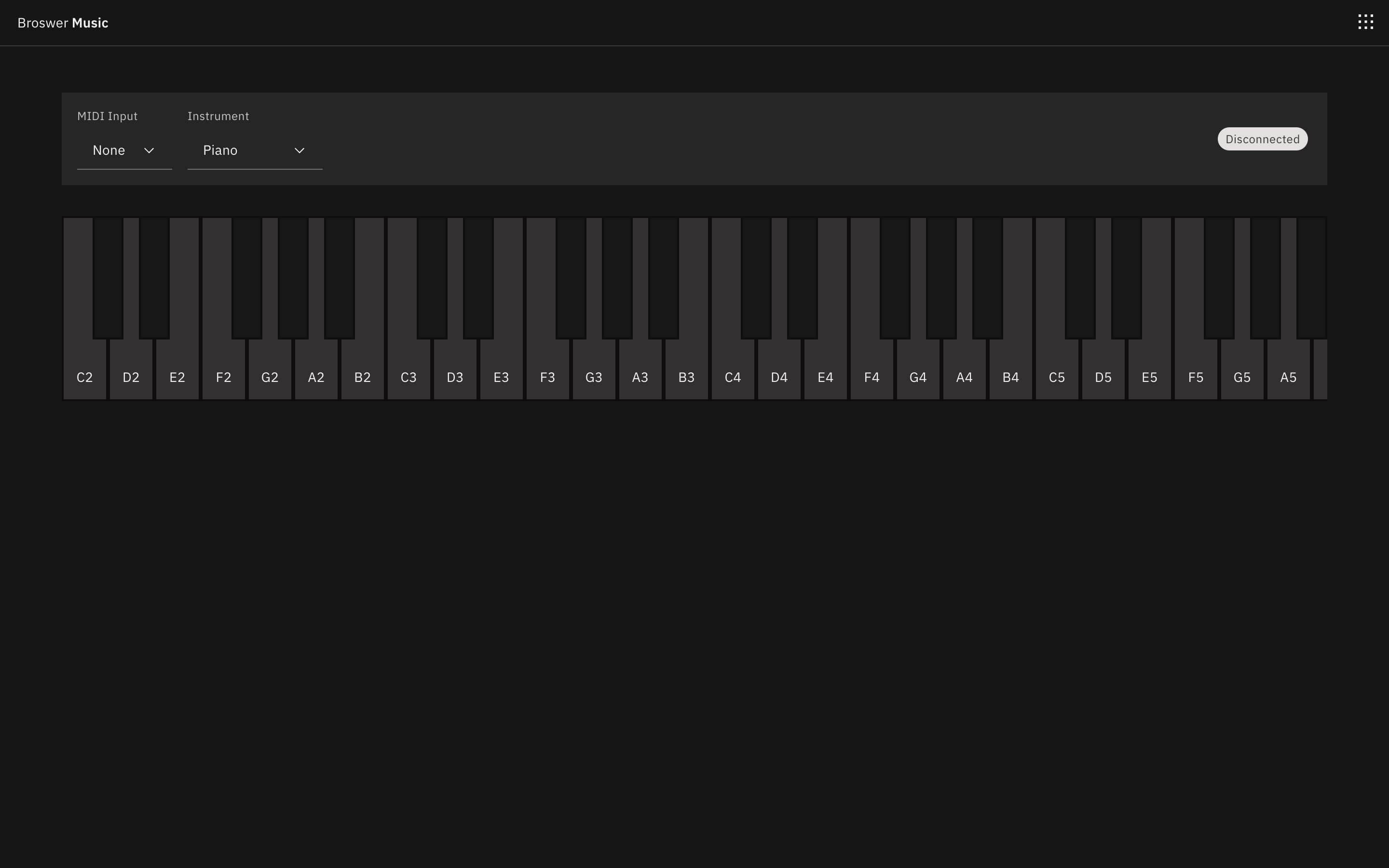 Screenshot of the browser music piano