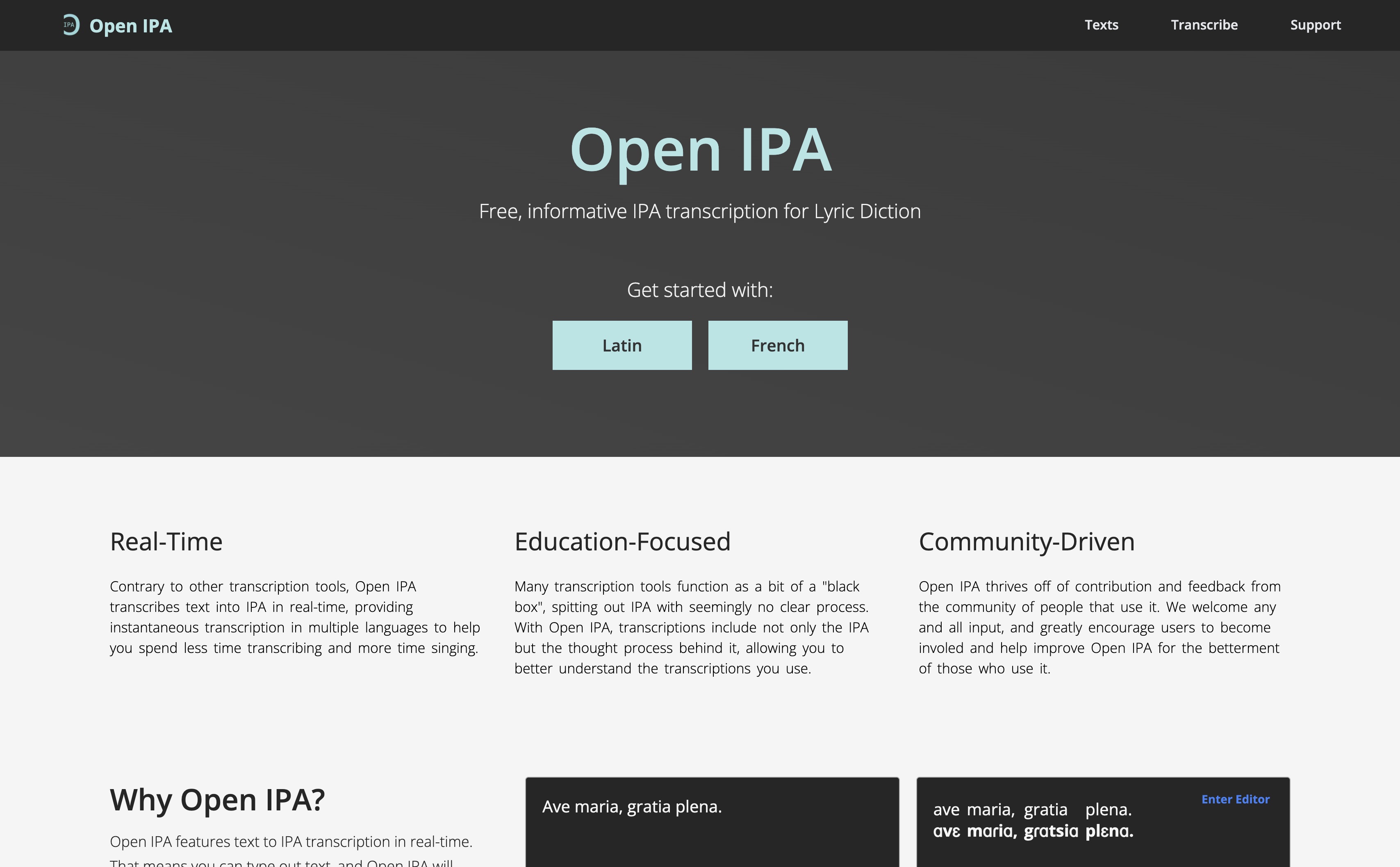 Screenshot of Open IPA homepage