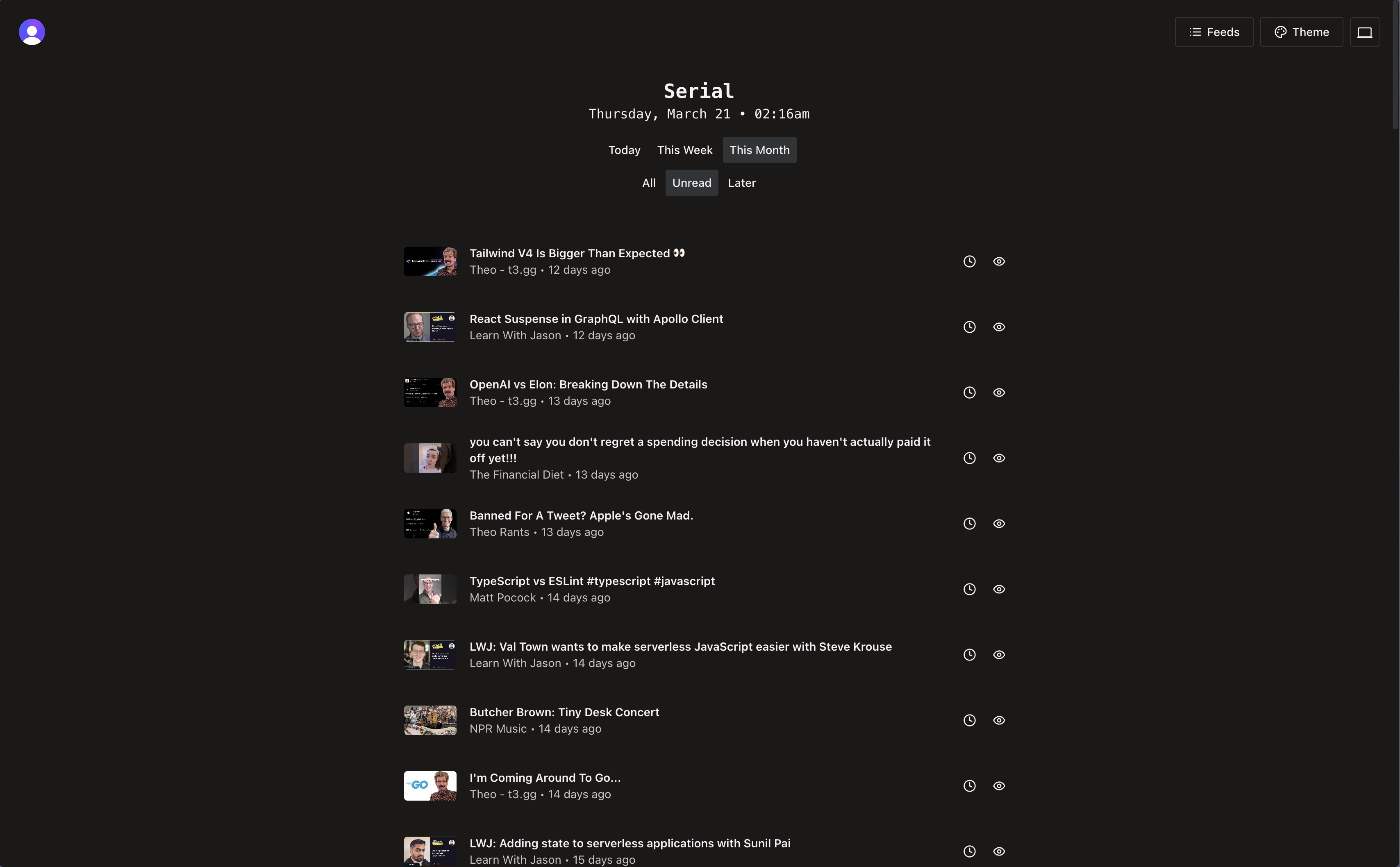 Screenshot of the Serial feed
