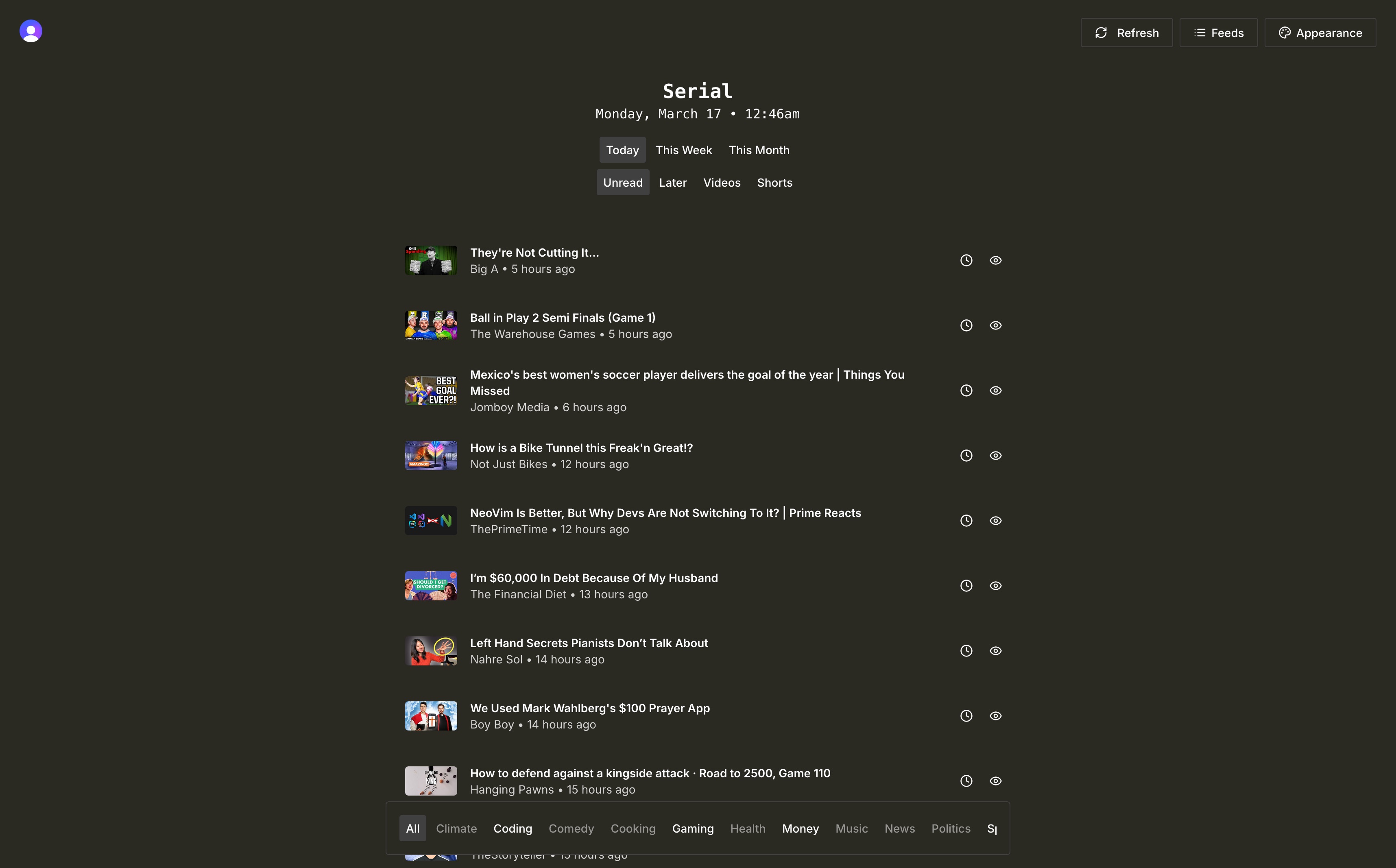 Screenshot of the Serial feed