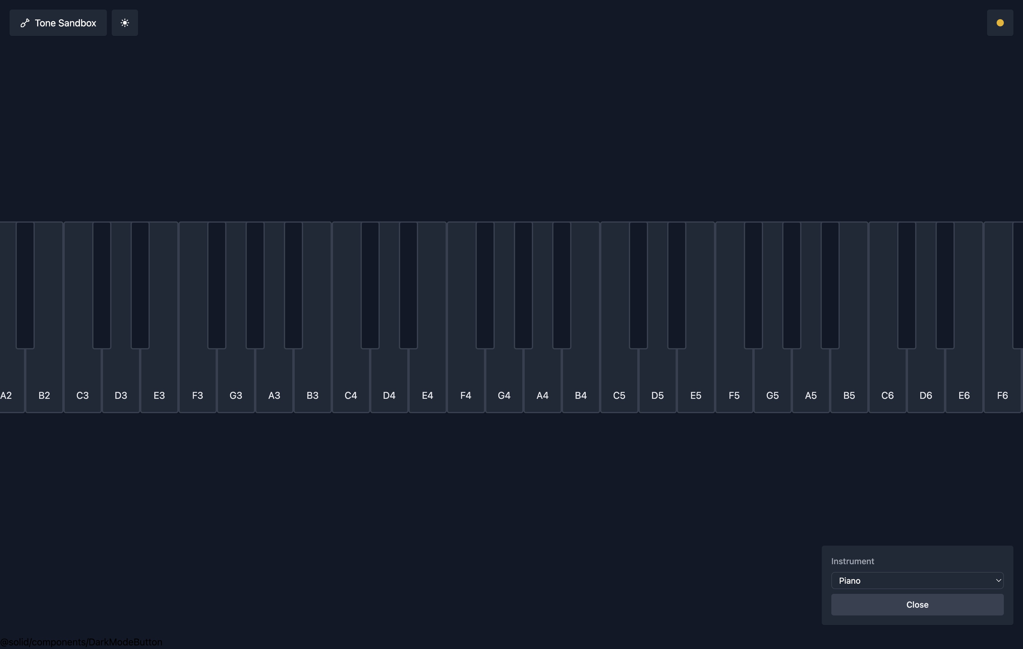 Screenshot of the piano app